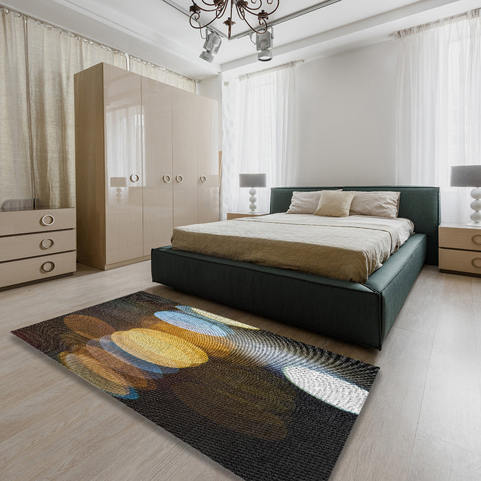 Patterned Mid Gray Novelty Rug in a Bedroom, pat118