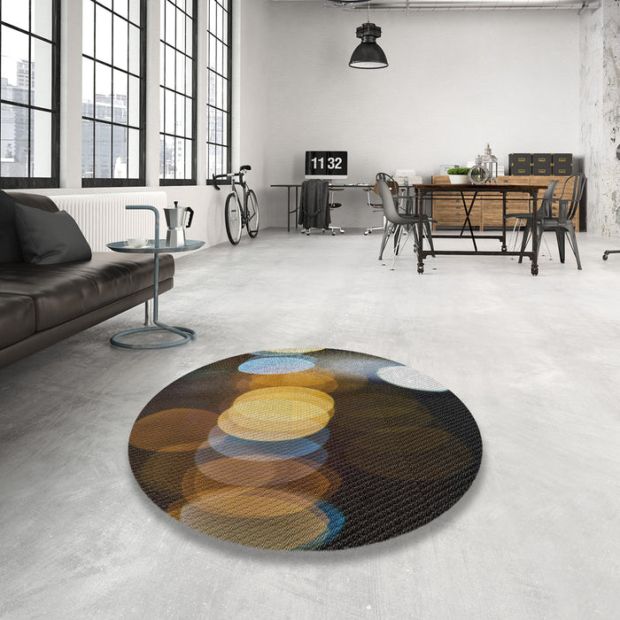 Round Machine Washable Transitional Midnight Gray Rug in a Office, wshpat118