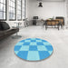 Round Patterned Deep Sky Blue Rug in a Office, pat1190lblu