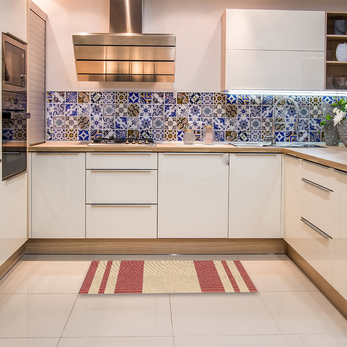 Patterned Red Rug in a Kitchen, pat1191brn