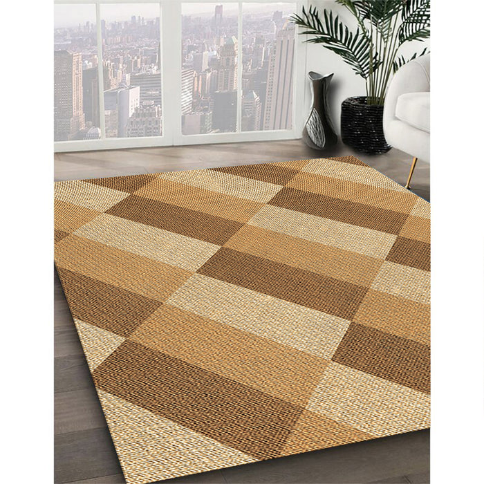 Patterned Yellow Orange Rug in Family Room, pat1192brn