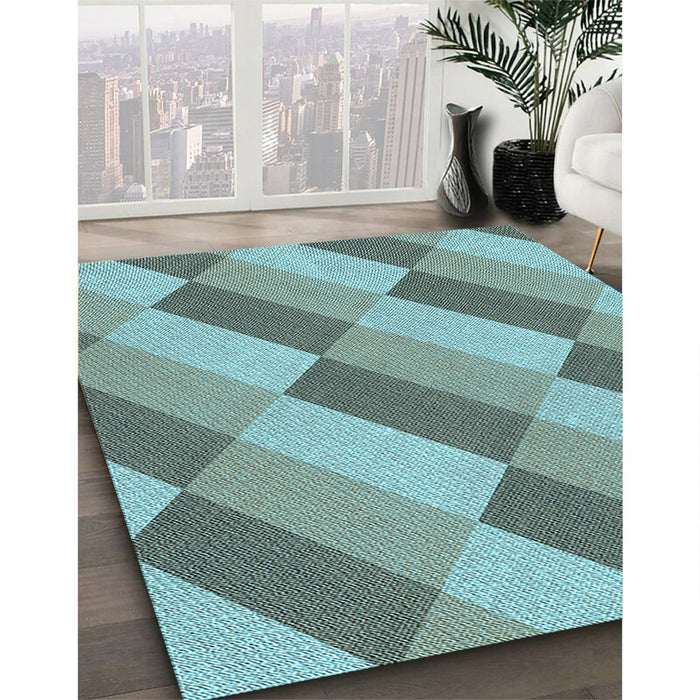 Patterned Dull-Sea Green Rug in Family Room, pat1192lblu