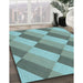 Patterned Dull-Sea Green Rug in Family Room, pat1192lblu