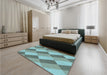 Patterned Dull-Sea Green Rug in a Bedroom, pat1192lblu