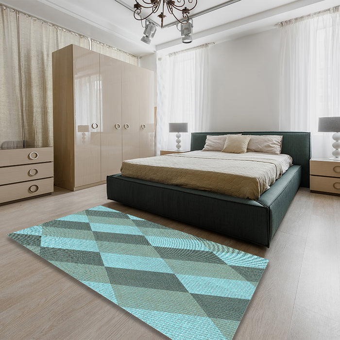 Patterned Dull-Sea Green Rug in a Bedroom, pat1192lblu