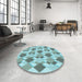 Round Patterned Blue Rug in a Office, pat1193lblu