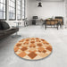 Round Patterned Neon Orange Rug in a Office, pat1193org