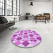 Round Patterned Blossom Pink Rug in a Office, pat1193pur