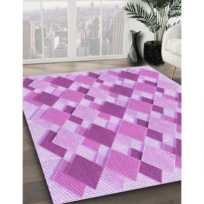 Machine Washable Transitional Blossom Pink Rug in a Family Room, wshpat1193pur