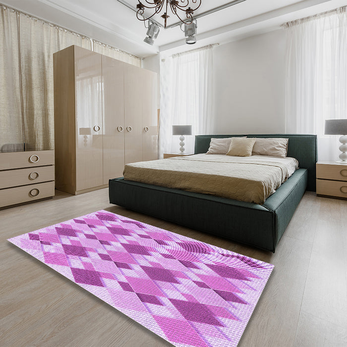 Patterned Blossom Pink Rug in a Bedroom, pat1193pur