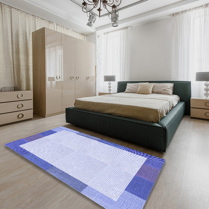 Patterned Blue Rug in a Bedroom, pat1194blu