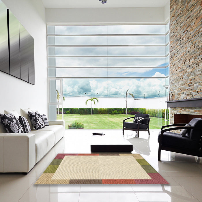 Square Patterned Vanilla Gold Rug in a Living Room, pat1194brn