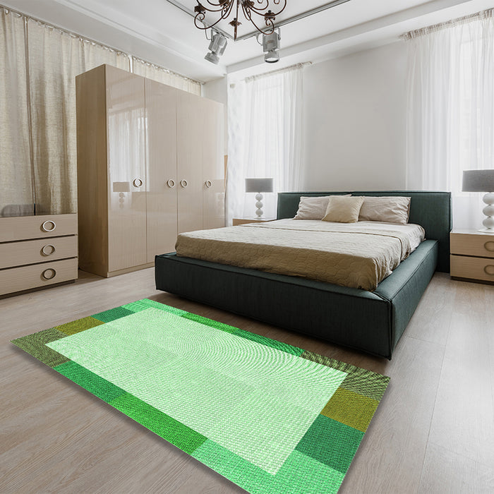 Patterned Light Green Rug in a Bedroom, pat1194grn