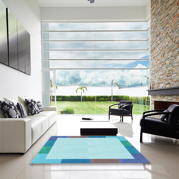 Square Patterned Blue Rug in a Living Room, pat1194lblu