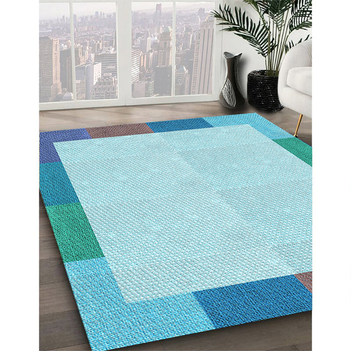 Patterned Blue Rug in Family Room, pat1194lblu