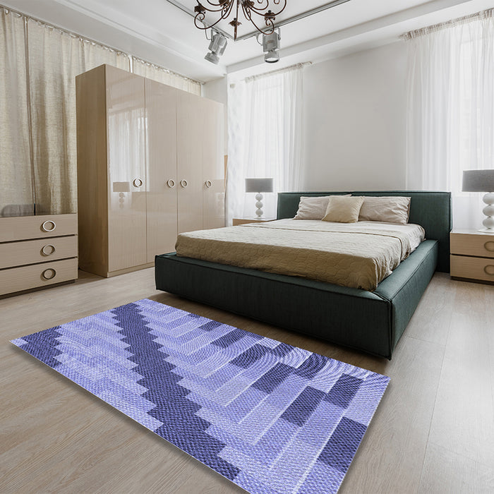 Patterned Slate Blue Rug in a Bedroom, pat1195blu