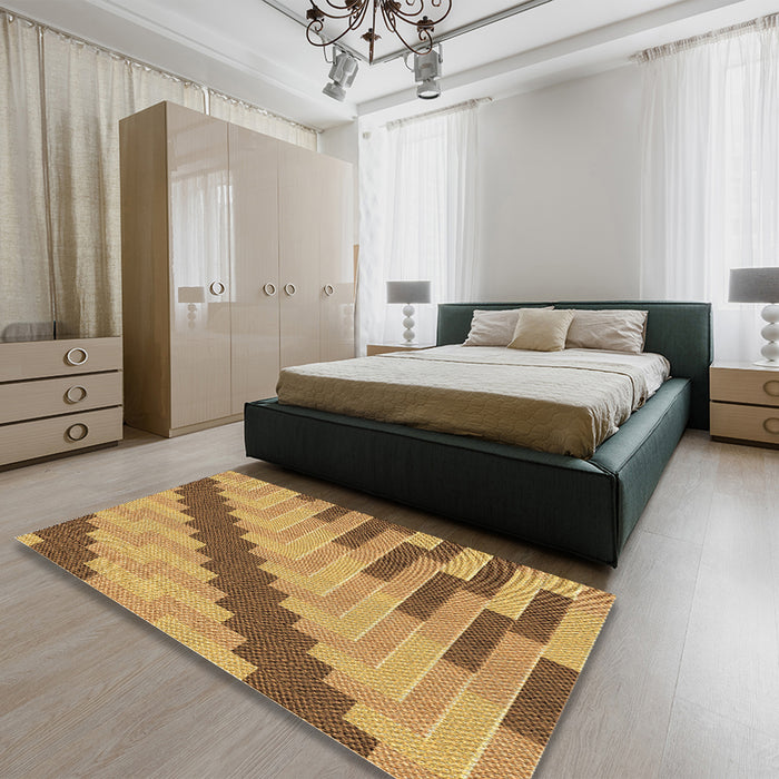 Patterned Orange Rug in a Bedroom, pat1195brn