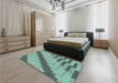 Patterned Hazel Green Rug in a Bedroom, pat1195lblu