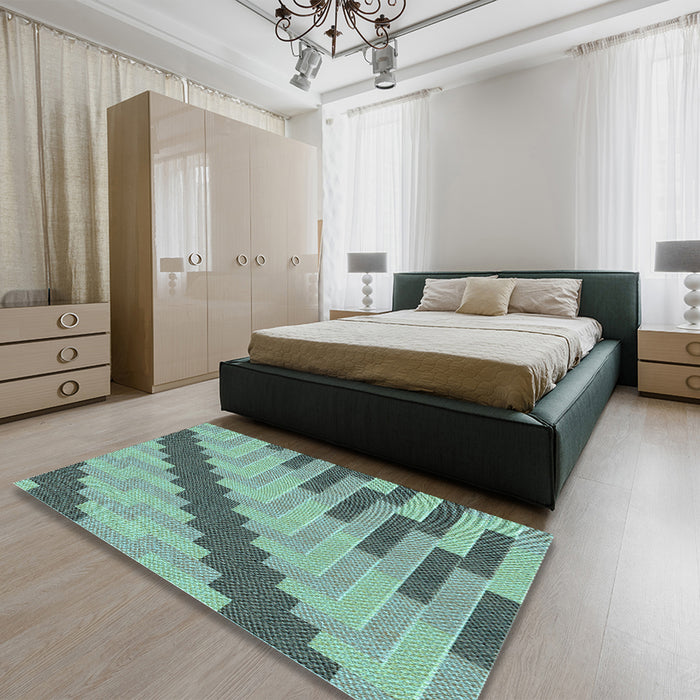 Patterned Hazel Green Rug in a Bedroom, pat1195lblu