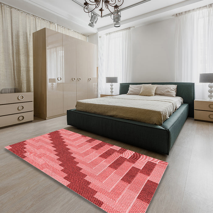 Round Machine Washable Transitional Red Rug in a Office, wshpat1195rd