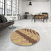 Round Machine Washable Transitional Saddle Brown Rug in a Office, wshpat1195