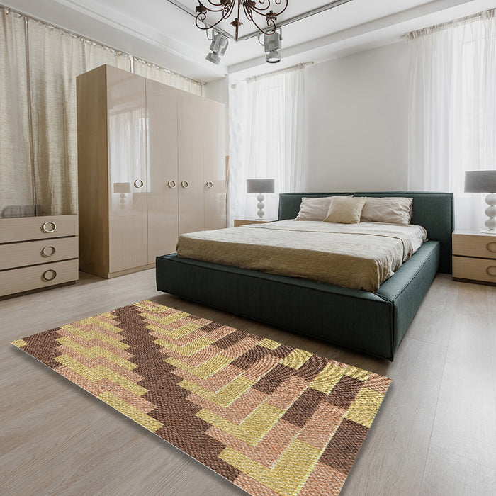 Patterned Saddle Brown Novelty Rug in a Bedroom, pat1195