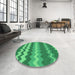 Round Patterned Neon Green Rug in a Office, pat1197grn