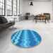 Round Patterned Blue Rug in a Office, pat1197lblu