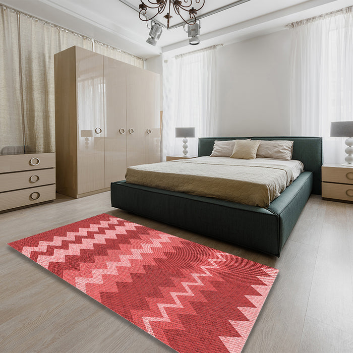 Patterned Red Rug in a Bedroom, pat1197rd