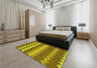 Patterned Golden Brown Yellow Rug in a Bedroom, pat1197yw