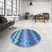 Round Machine Washable Transitional Sapphire Blue Rug in a Office, wshpat1197