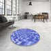 Round Patterned Sky Blue Rug in a Office, pat1198blu