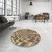 Round Patterned Metallic Gold Rug in a Office, pat1198brn