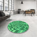 Round Patterned Neon Green Rug in a Office, pat1198grn