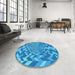 Round Patterned Blue Rug in a Office, pat1198lblu