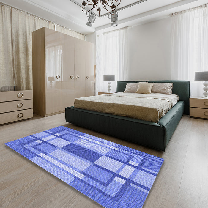 Patterned Sky Blue Rug in a Bedroom, pat1199blu