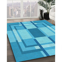 Patterned Bright Turquoise Blue Rug, pat1199lblu