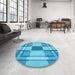 Round Patterned Bright Turquoise Blue Rug in a Office, pat1199lblu