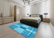 Patterned Bright Turquoise Blue Rug in a Bedroom, pat1199lblu