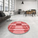 Round Patterned Ruby Red Rug in a Office, pat1199rd