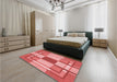 Patterned Ruby Red Rug in a Bedroom, pat1199rd