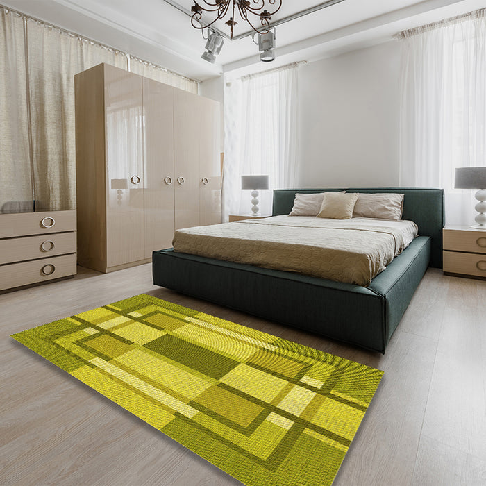 Patterned Yellow Rug in a Bedroom, pat1199yw