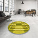 Round Patterned Yellow Rug in a Office, pat1199yw