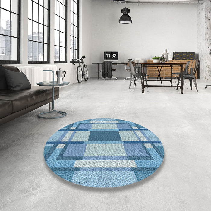 Round Machine Washable Transitional LightSky Blue Rug in a Office, wshpat1199