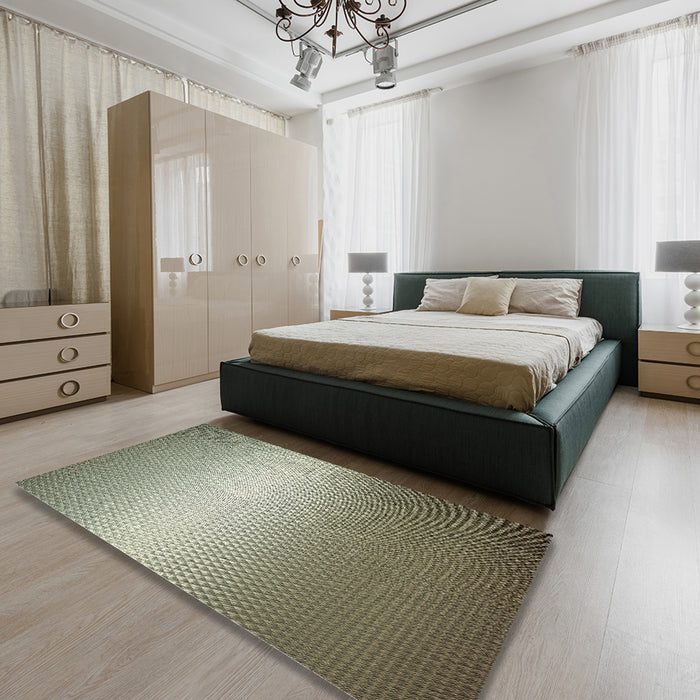 Patterned Antique Bronze Green Novelty Rug in a Bedroom, pat11