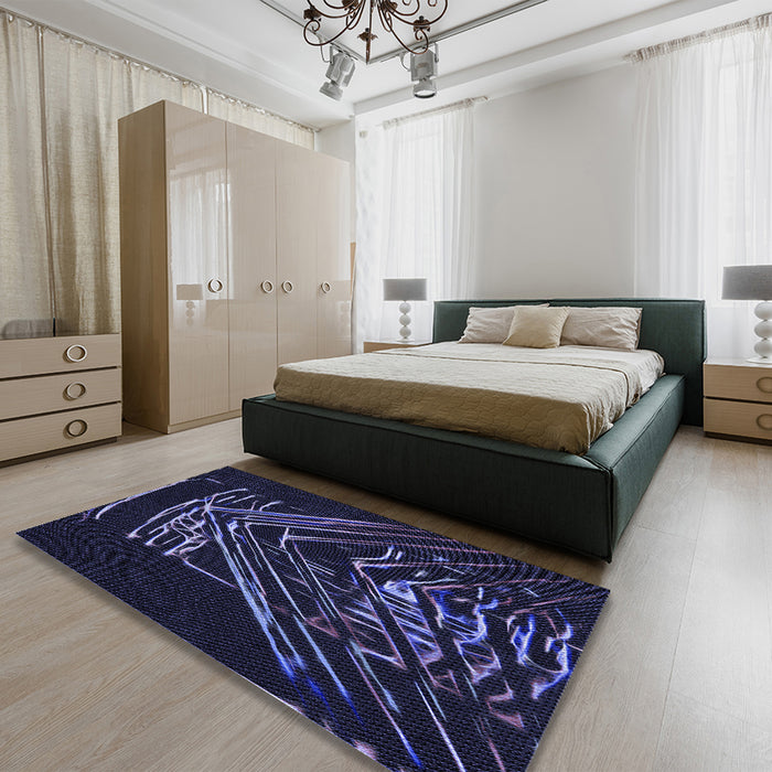Patterned Deep Periwinkle Purple Rug in a Bedroom, pat12blu