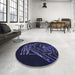 Round Patterned Deep Periwinkle Purple Rug in a Office, pat12blu