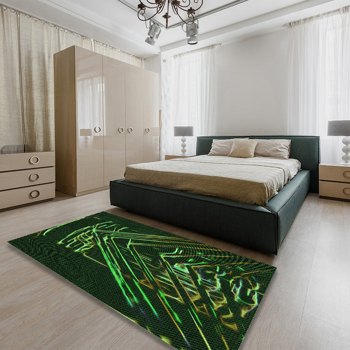 Patterned Black Rug in a Bedroom, pat12grn