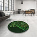 Round Patterned Black Rug in a Office, pat12grn