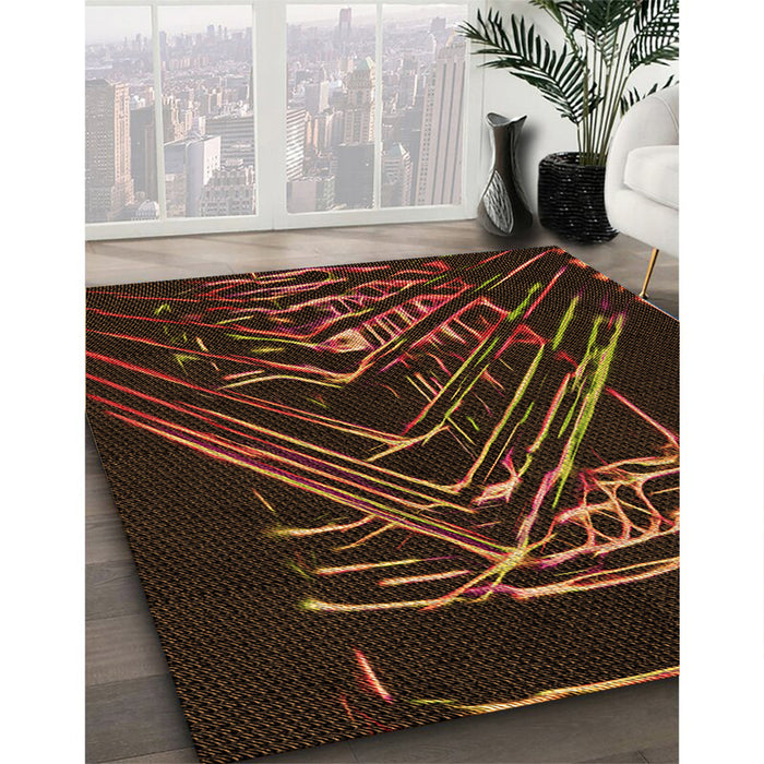 Patterned Saddle Brown Rug in Family Room, pat12org